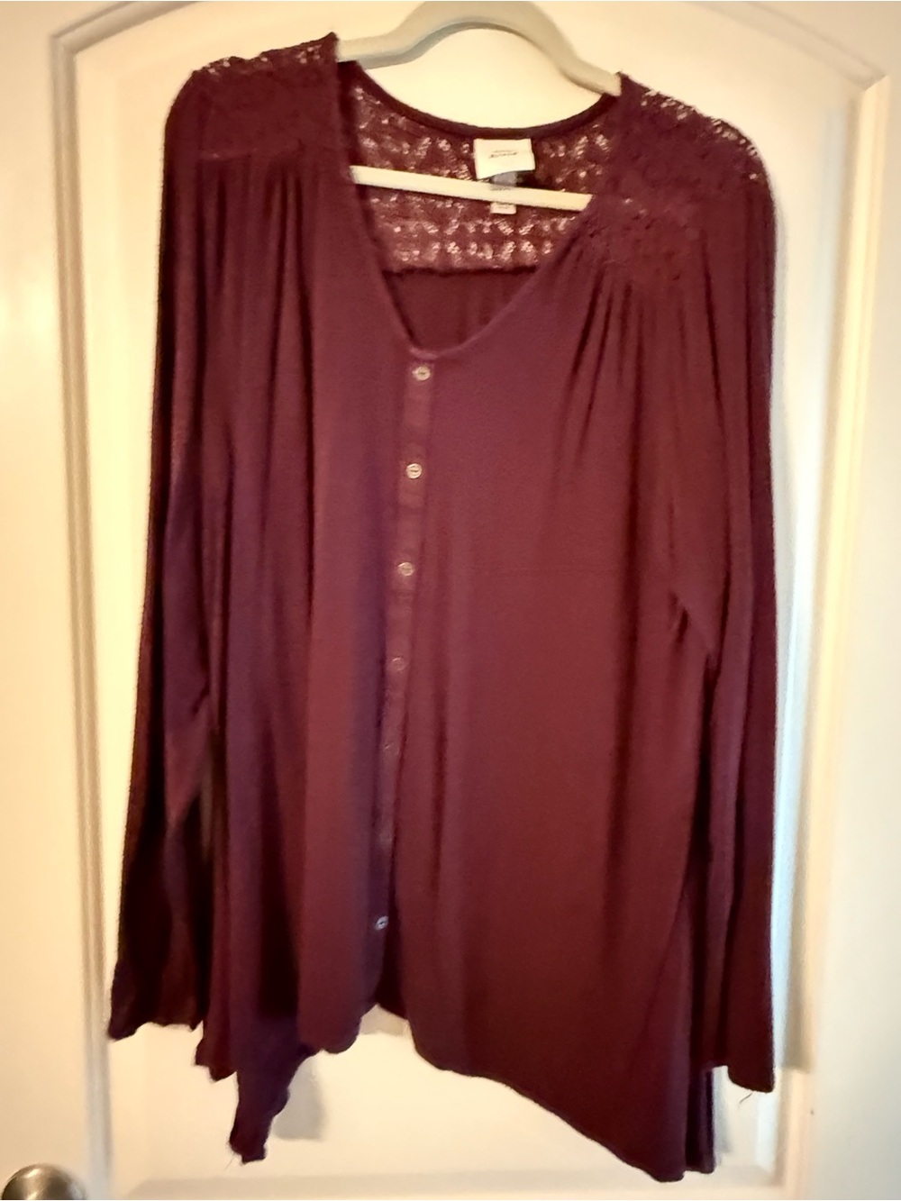 Knox Rose Plum Lace-Yoke Button Front Women's Top
